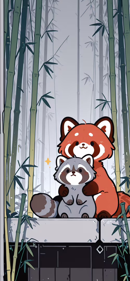 Un adorable panda roux, représenté sous forme de dessin animé, se tient dans une... Xiaomi Mi Note 10 Pro