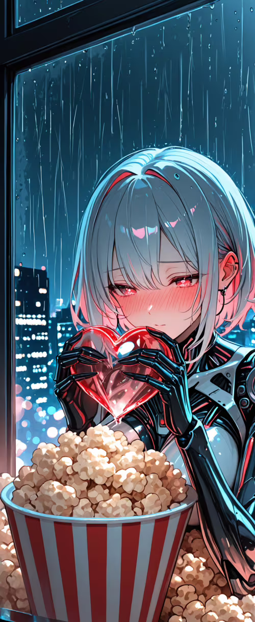 Une jeune fille cyborg au style manga, avec de courts cheveux bleu clair et des yeux... Samsung Galaxy Z Flip 5G