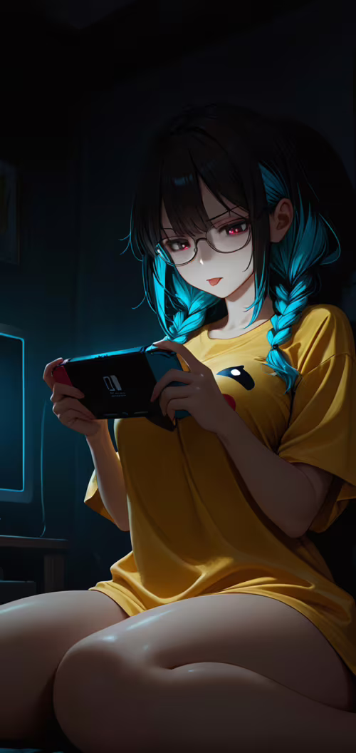 Une jeune fille d’anime aux cheveux noirs et bleus tressés, portant des lunettes... Cubot R15 Pro