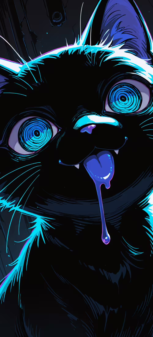 Une illustration stylisée, en gros plan, du visage d’un chat blanc. Le chat a de...