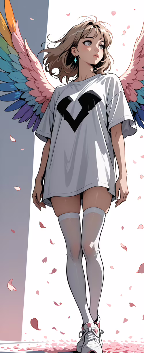 Illustration d’une jeune fille de style manga, représentée en pied, avec des ailes... Tecno Phantom V Flip2