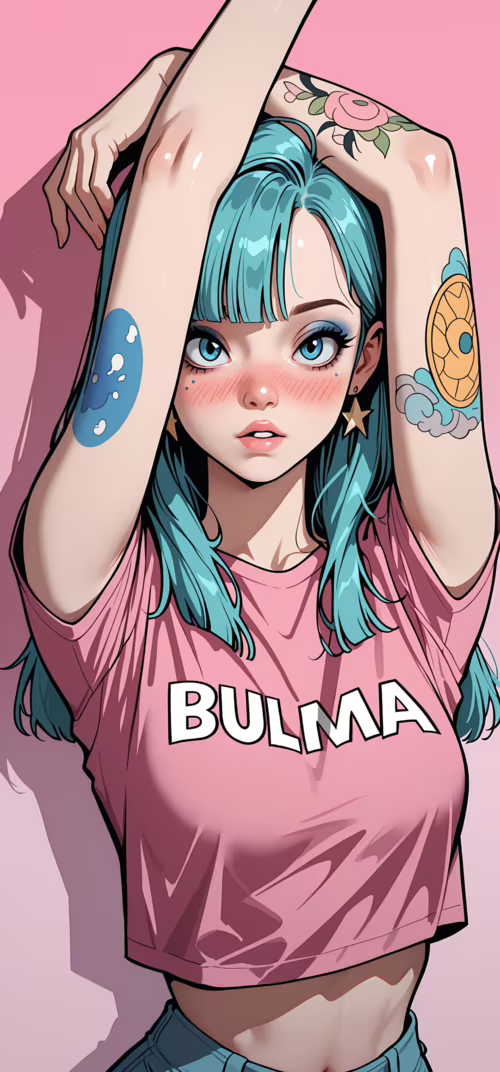 Une illustration de Bulma, personnage de Dragon Ball, dans un style d’animation japonaise... Vivo Y91C
