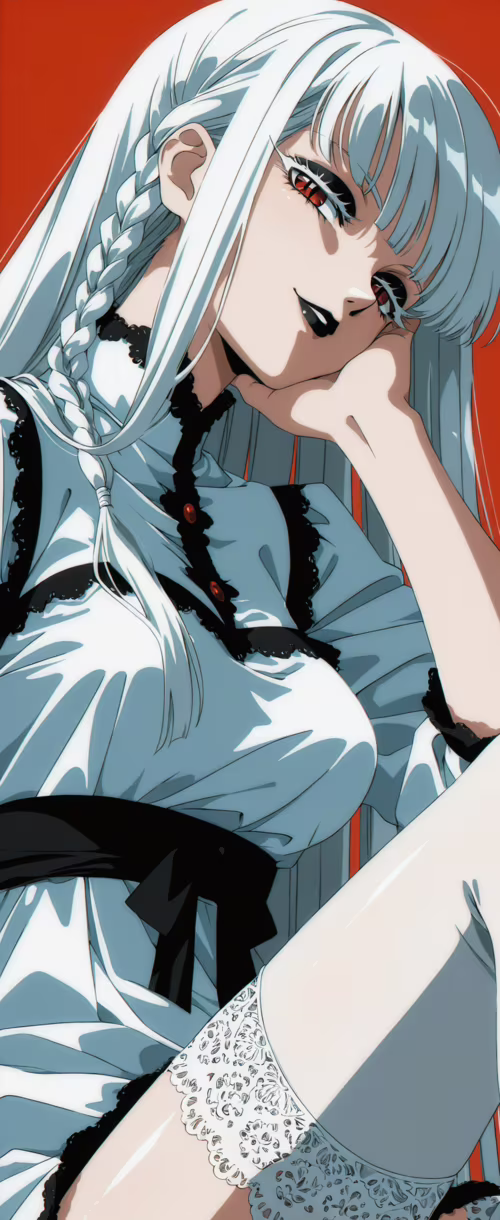 Une illustration en gros plan d’une femme d’anime aux longs cheveux blancs et aux... Samsung Galaxy Z Flip 5G