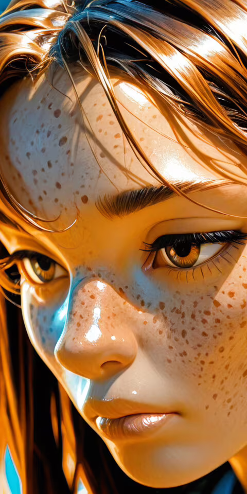 Un portrait artistique en gros plan du visage d’une jeune femme, avec de grands yeux... Alcatel 1x