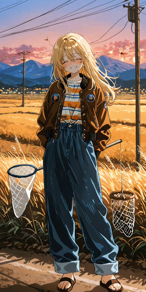 Une illustration de style manga représentant une jeune fille blonde, souriante, vêtue... Xiaomi Mi A2