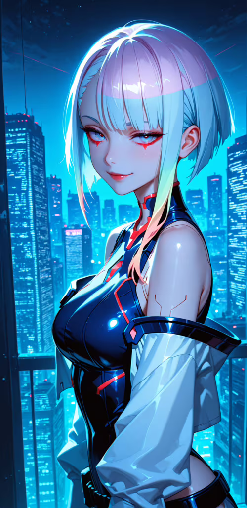Une illustration de style manga représentant Lucy, un personnage de la série Cyberpunk :...