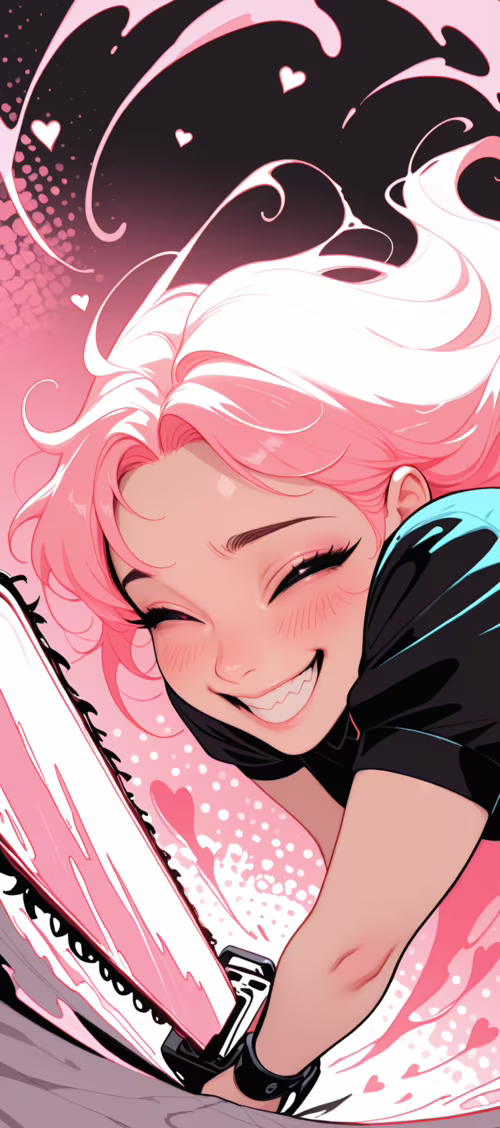 Une jeune fille d’anime aux cheveux roses, vêtue d’un uniforme de bonne, rit de manière... Infinix Zero 40 5G