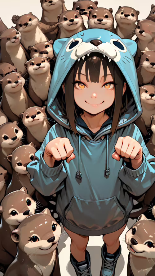 Une jeune fille d’anime, vêtue d’un sweat à capuche bleu représentant une loutre,... LG L80 plus