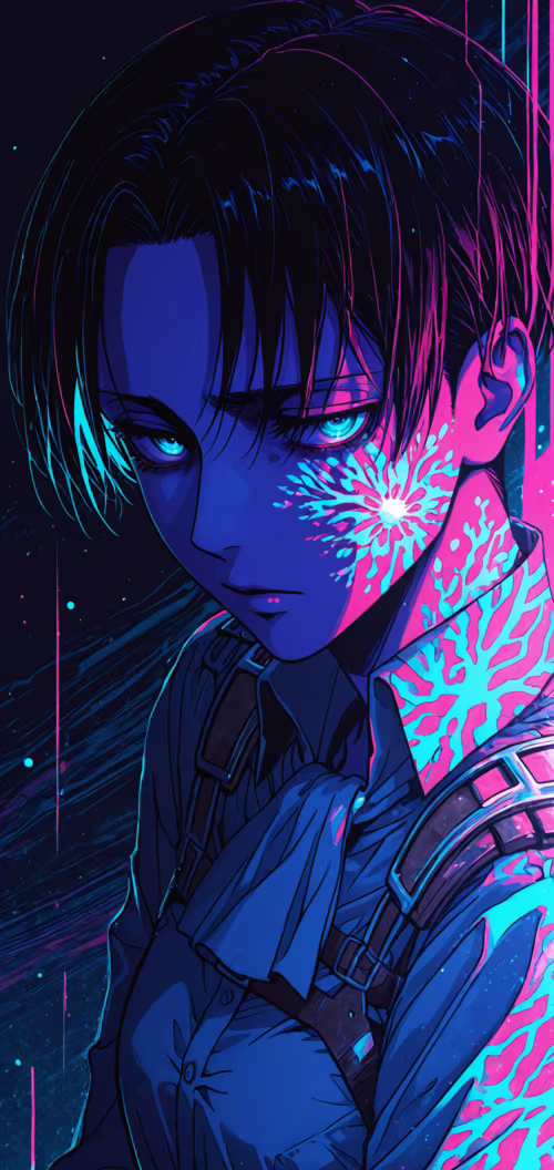 Une illustration de style manga représentant Levi Ackerman, personnage de l’œuvre...