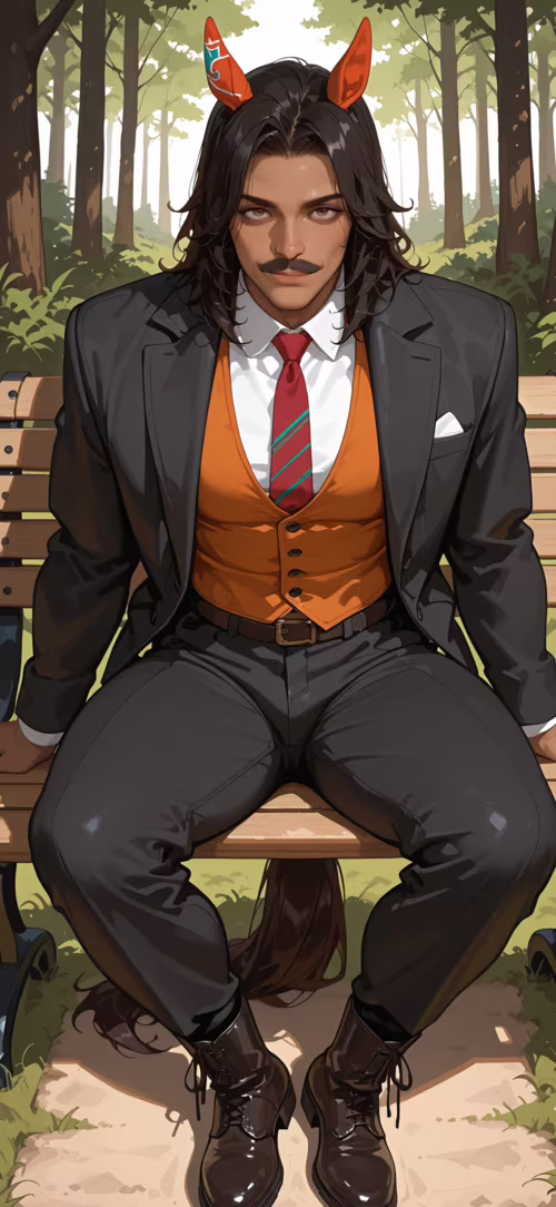 Une illustration numérique représentant un bel homme à la peau mate, aux longs cheveux...