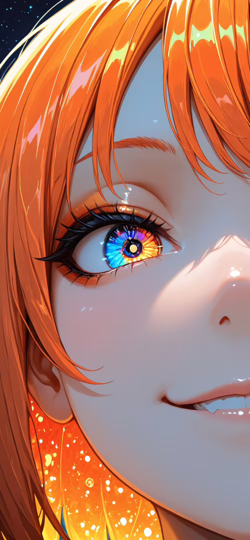 Une illustration en gros plan d’une jeune fille d’anime, avec des cheveux orange... Huawei Mate Xs