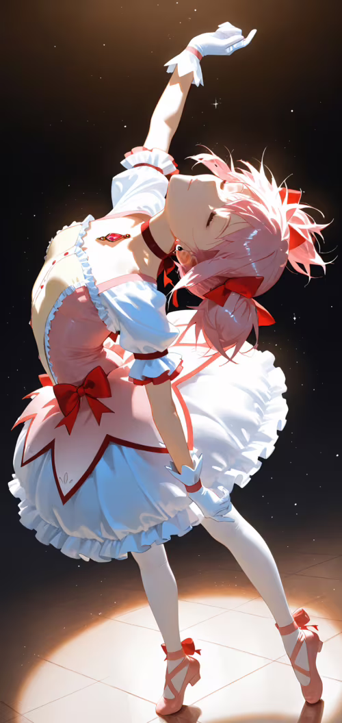 Madoka Kaname, issue de la série *Puella Magi Madoka Magica*, porte une robe de ballerine... Nokia 5 dot 1 Plus