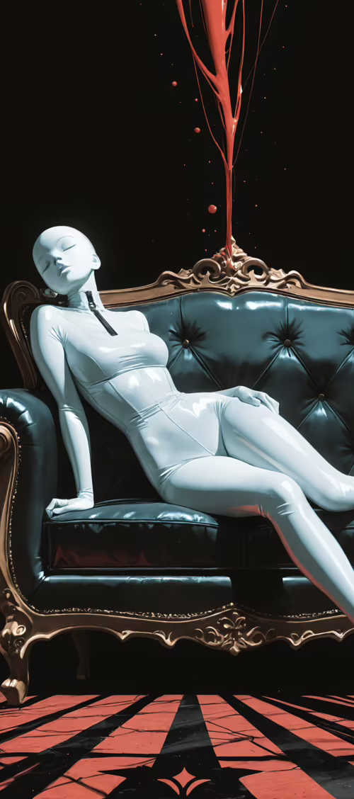 Une femme, coiffée d’un imposant couvre-chef noir hérissé, porte une combinaison... realme Q2i