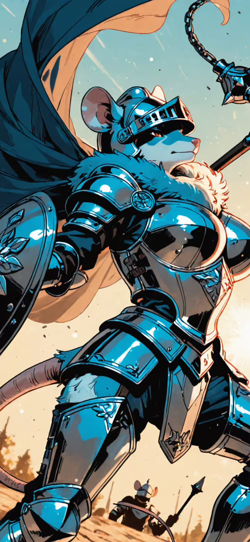 Une illustration numérique représentant une guerrière souris anthropomorphe, entièrement... Huawei Nova 9 Pro