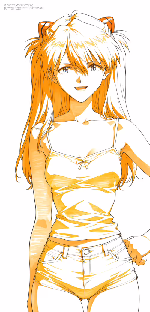 Une illustration en noir et blanc représentant Asuka Langley Soryu, personnage de...