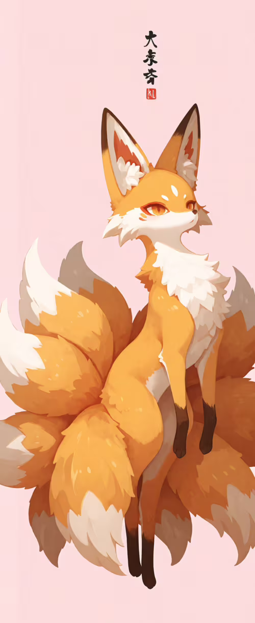 Une illustration de style manga représentant un renard à neuf queues, blanc et orange... Tecno Phantom V Flip2