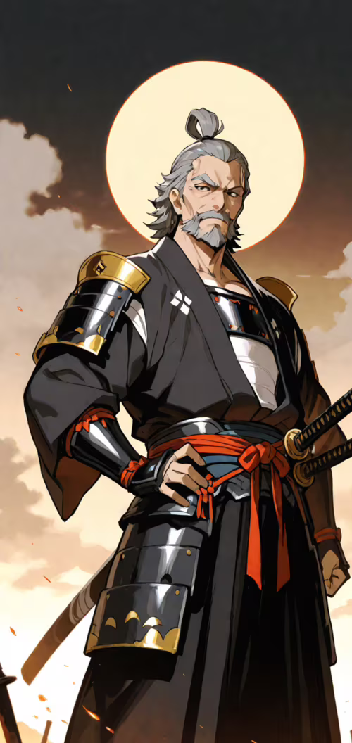 Une illustration de style manga représentant un samouraï âgé et musclé, aux cheveux... Nokia 5 dot 1 Plus