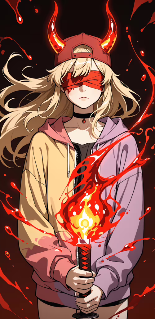 Une jeune fille d’anime aux longs cheveux blonds, portant une casquette rouge à l’envers...