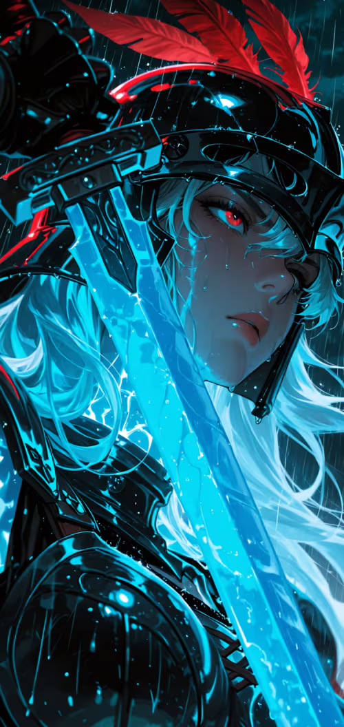 Un portrait de style manga représentant une guerrière aux longs cheveux blancs et... Nokia 5 dot 1 Plus