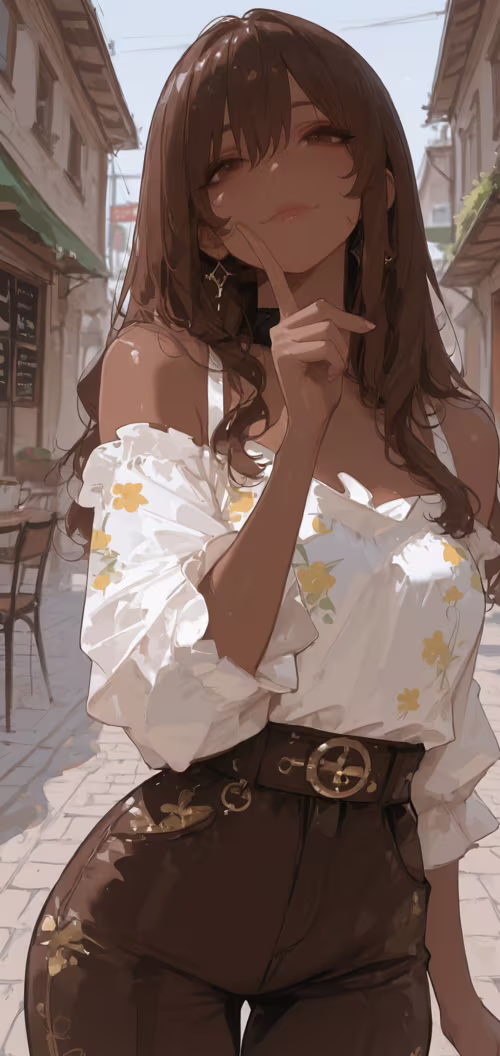 Une illustration de style manga représentant une jeune femme aux longs cheveux bruns... Nokia 5 dot 1 Plus