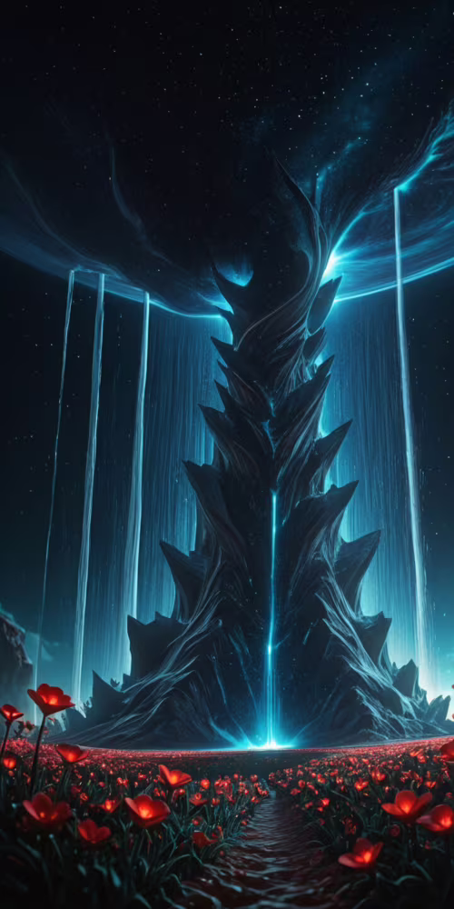 Une scène fantastique et surréaliste représentant une cascade bleue lumineuse qui... LG K12 plus