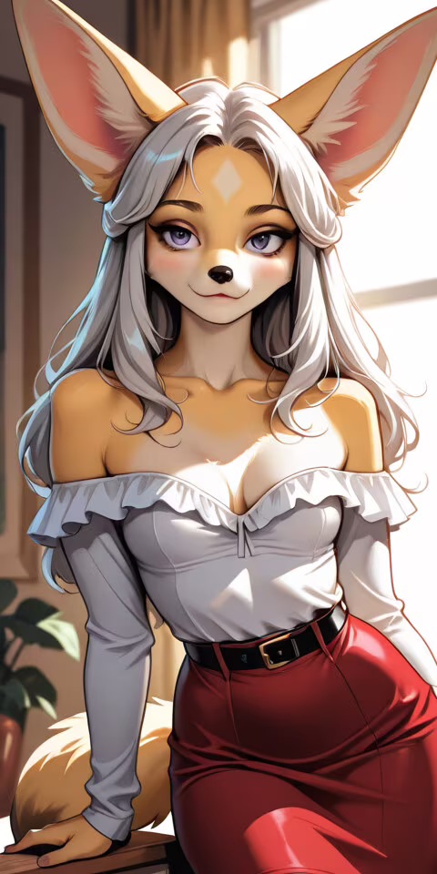 Une illustration de style manga représentant un personnage féminin, un renard fennec,... Alcatel 1x
