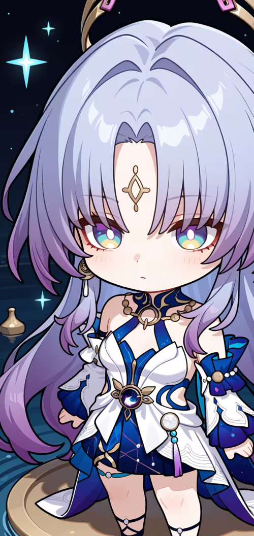 Un adorable dessin de Fu Xuan dans le style chibi, tiré du jeu Honkai : Star Rail.... Nokia 7 dot 1