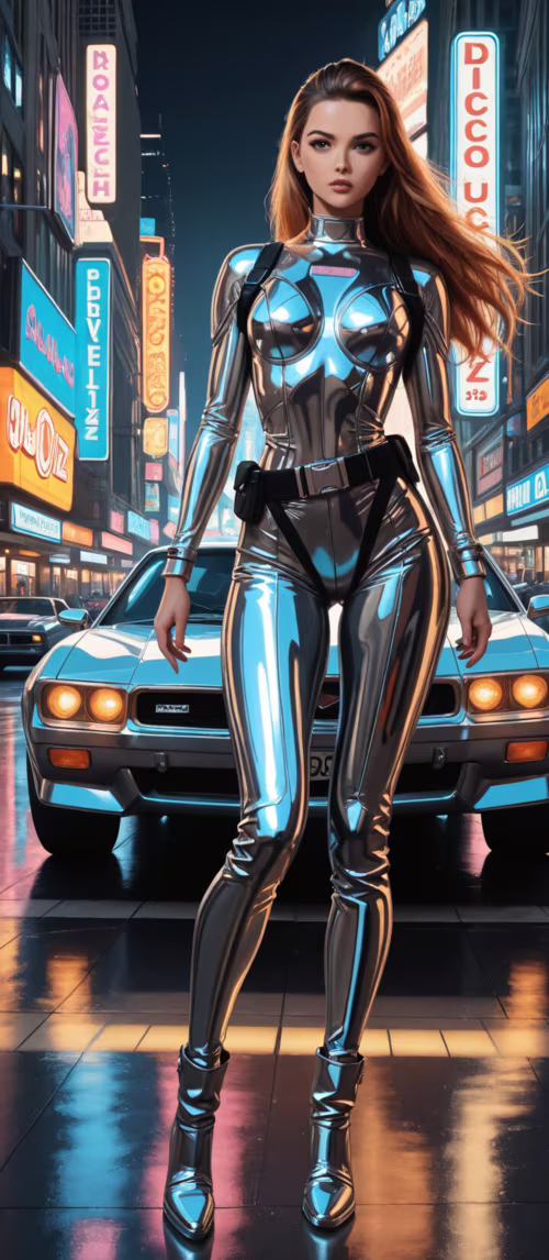 Illustration complète d’une femme vêtue d’une combinaison de combat futuriste noire... Redmi 10C