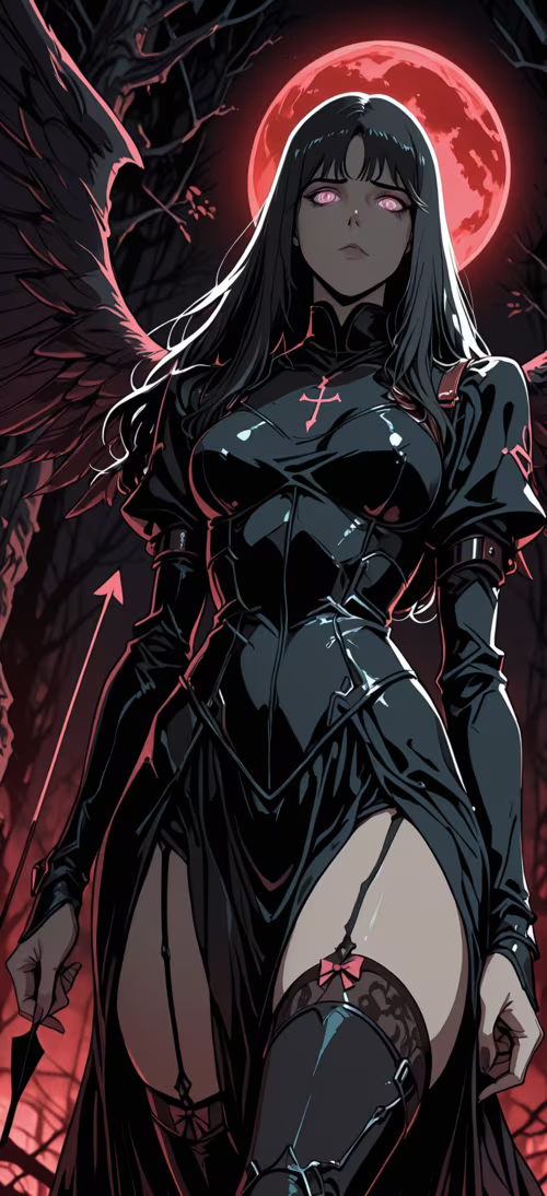 Une illustration de style manga représentant une femme aux longs cheveux noirs, aux... Honor Magic6 Pro