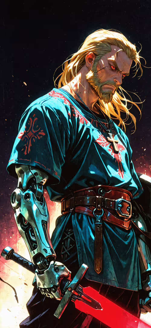 Une illustration numérique représentant un guerrier blond, barbu, aux yeux rougeoyants,... Apple iPhone 11 Pro Max