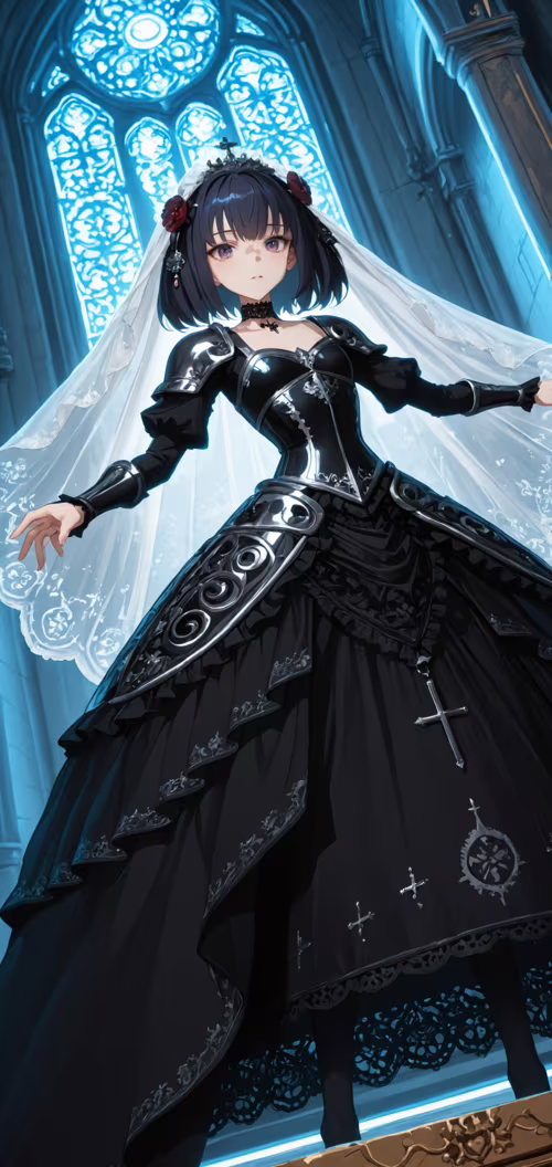 Une illustration de style manga représentant une jeune femme aux cheveux courts bleus...