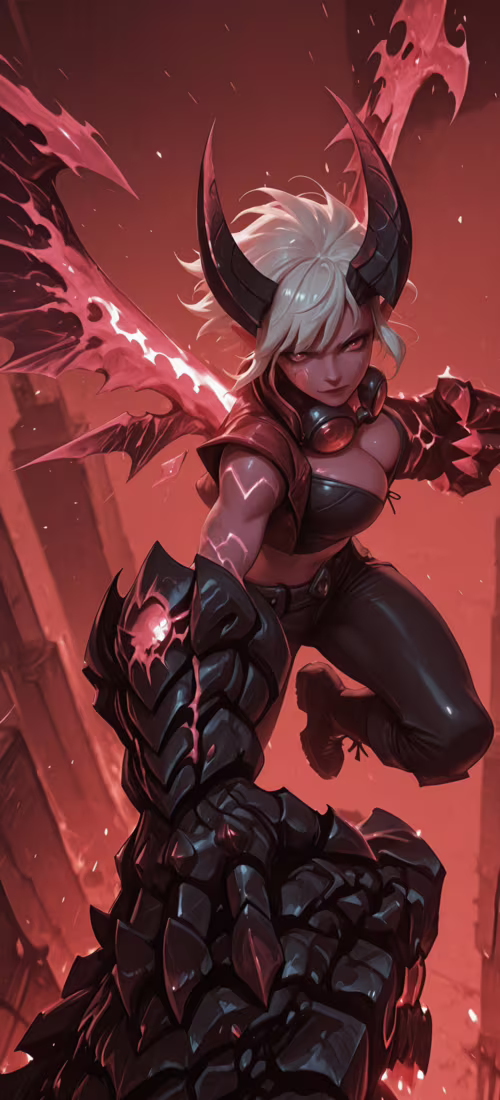 Une illustration numérique de Demon Vi, personnage du jeu League of Legends : une... Huawei P40 Pro plus