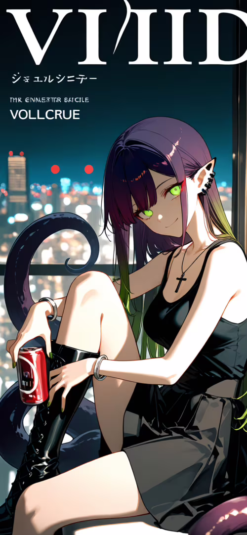 Une jeune fille d’anime aux longs cheveux violets et verts, aux yeux verts lumineux... Apple iPhone 11