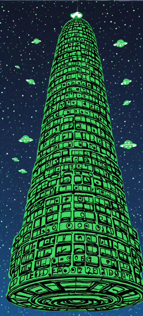 Une grande soucoupe volante verte, dessinée dans un style de bande dessinée, dotée... Huawei Nova 8i