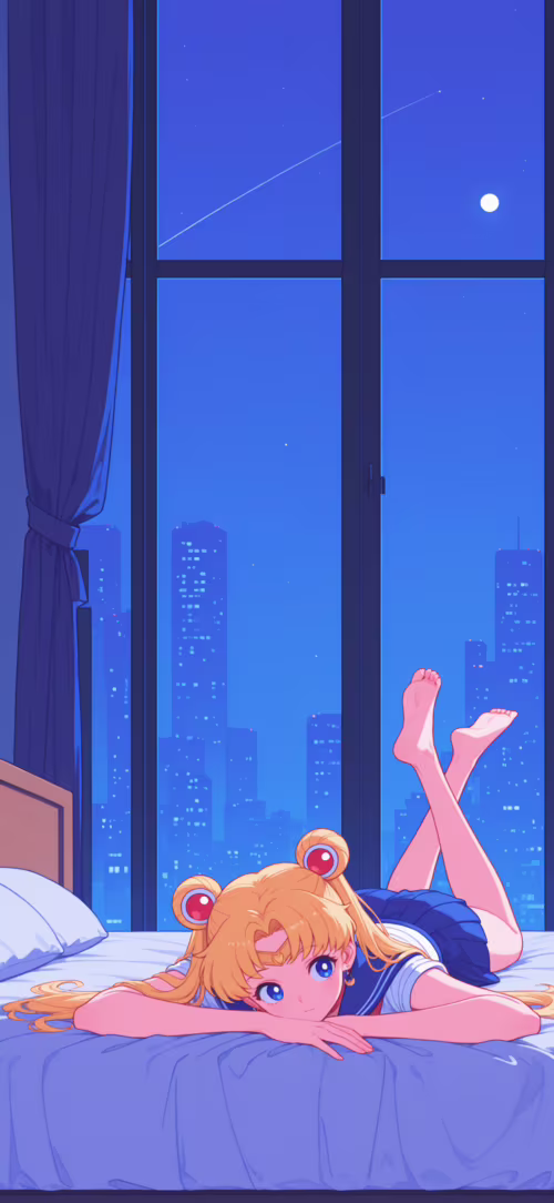 Sailor Moon, reconnaissable à sa coiffure blonde en forme de chignons, est allongée... Apple iPhone 15 Pro