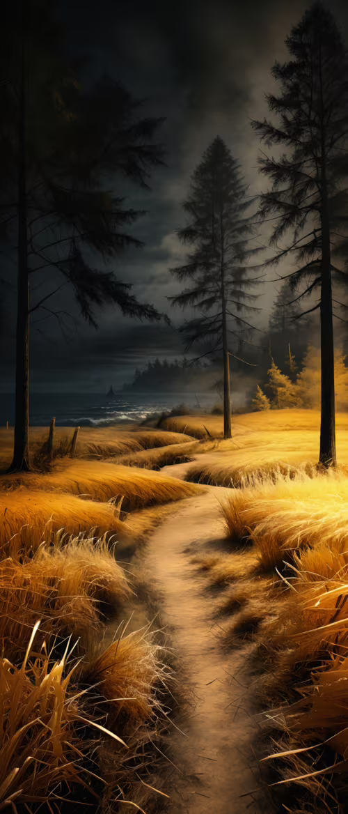 Une image picturale d’un chemin de terre sinueux qui traverse un champ doré d’herbes... Sony Xperia 10 II