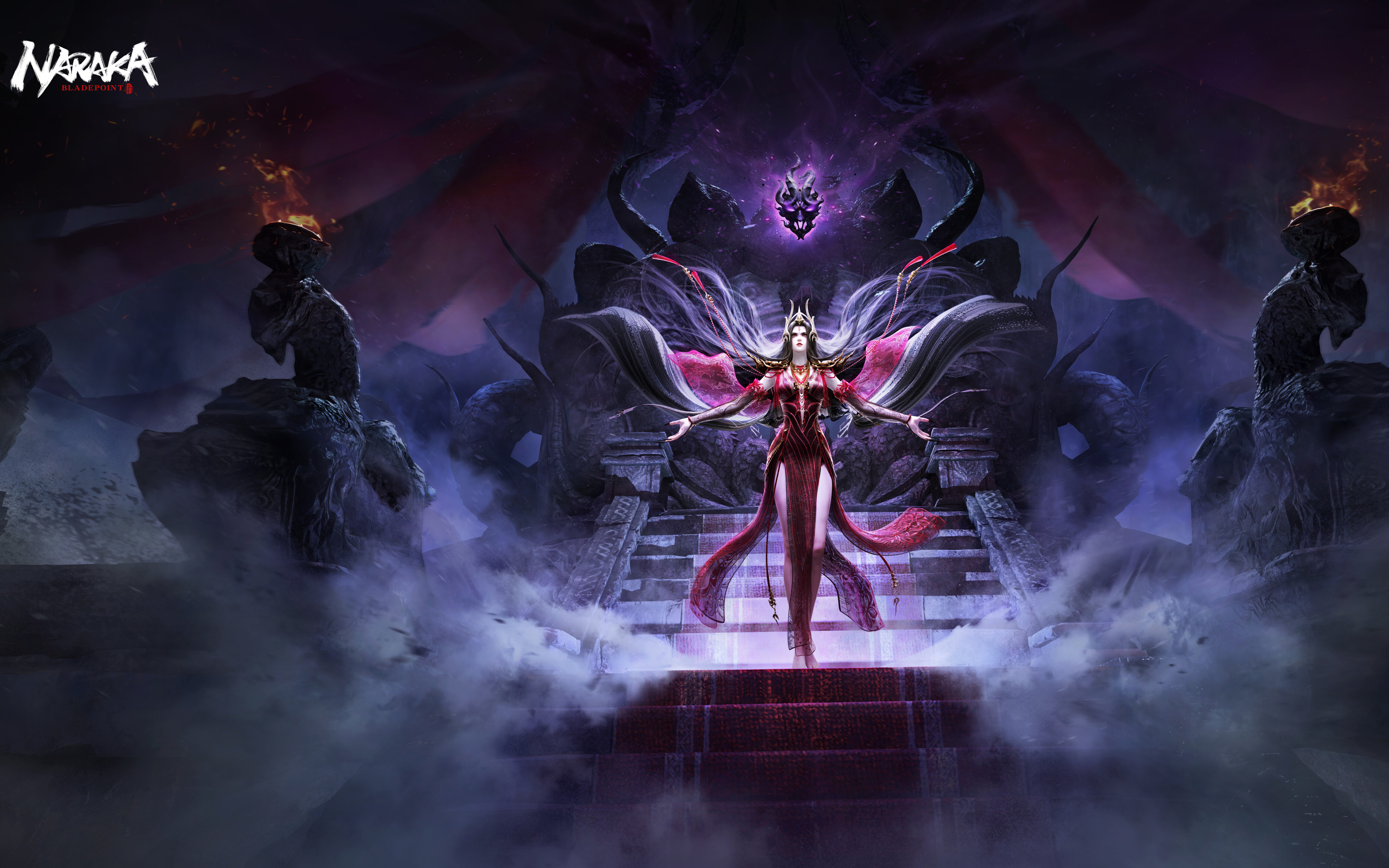 Un personnage de sorcière mystérieuse inspiré du jeu vidéo Naraka: Bladepoint, doté d’une esthétique de dark fantasy et d’une aura mystique.