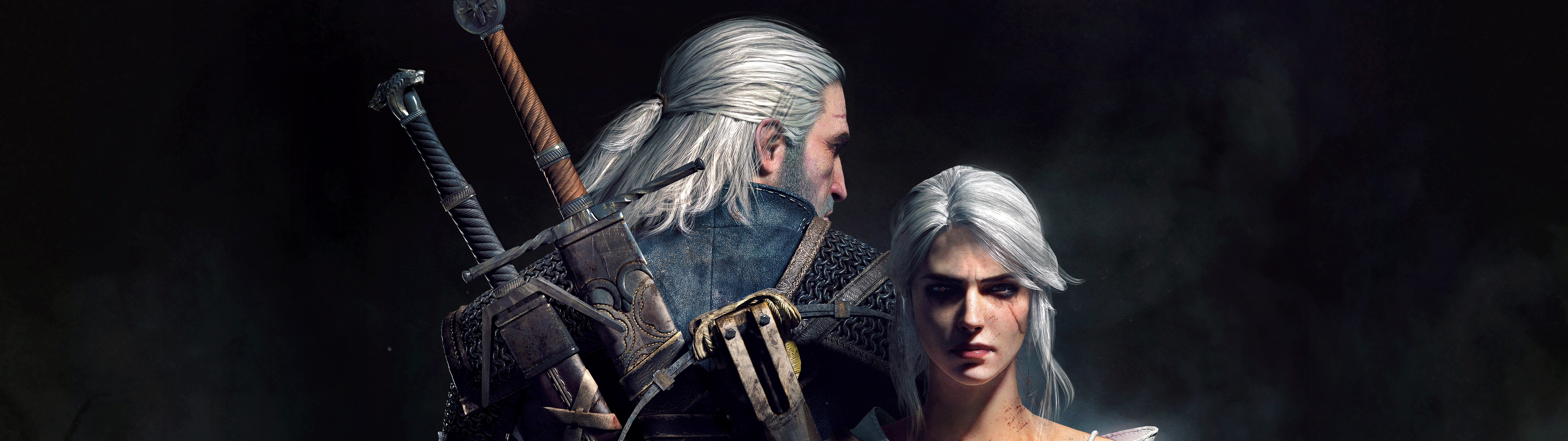 Ciri et Geralt de Rivie, issus du jeu The Witcher 3: Wild Hunt.