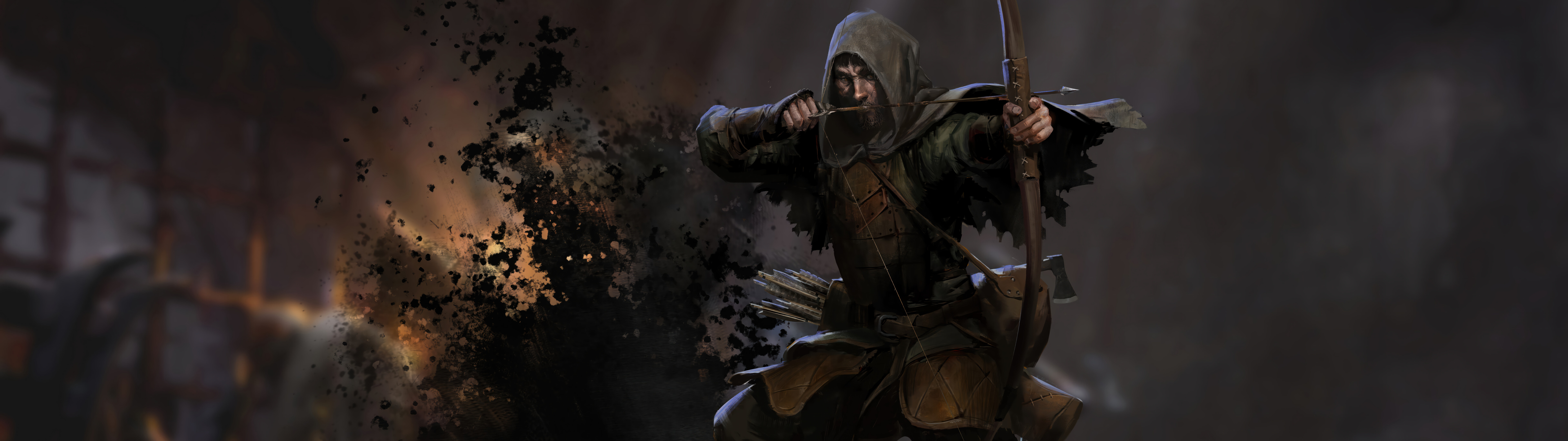 Un guerrier évoluant dans un univers de dark fantasy, explorant un couloir sombre et lugubre d’un donjon en pierre, inspiré du jeu vidéo Dark and Darker.