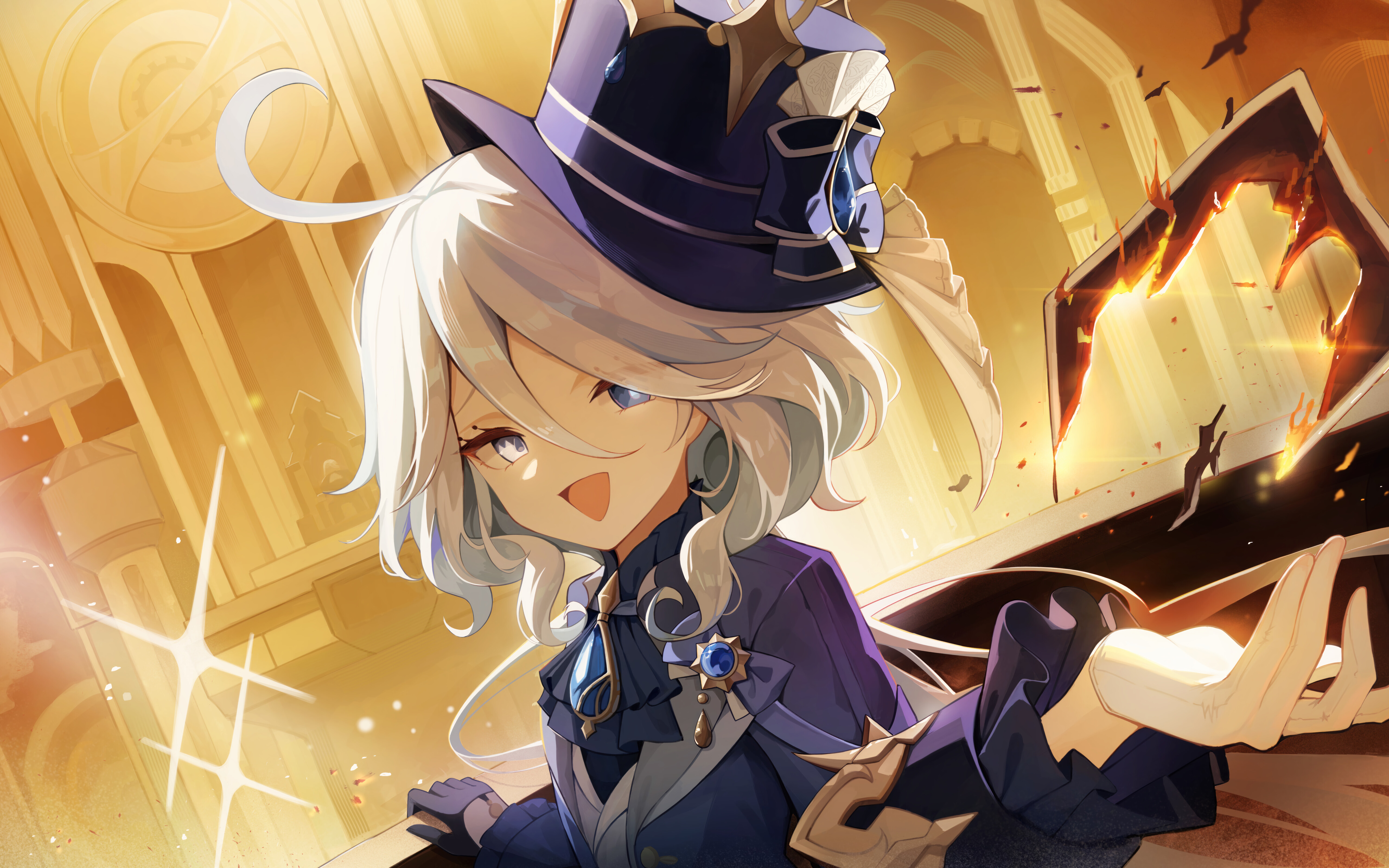 Un magnifique portrait de Furina, tiré du jeu Genshin Impact.