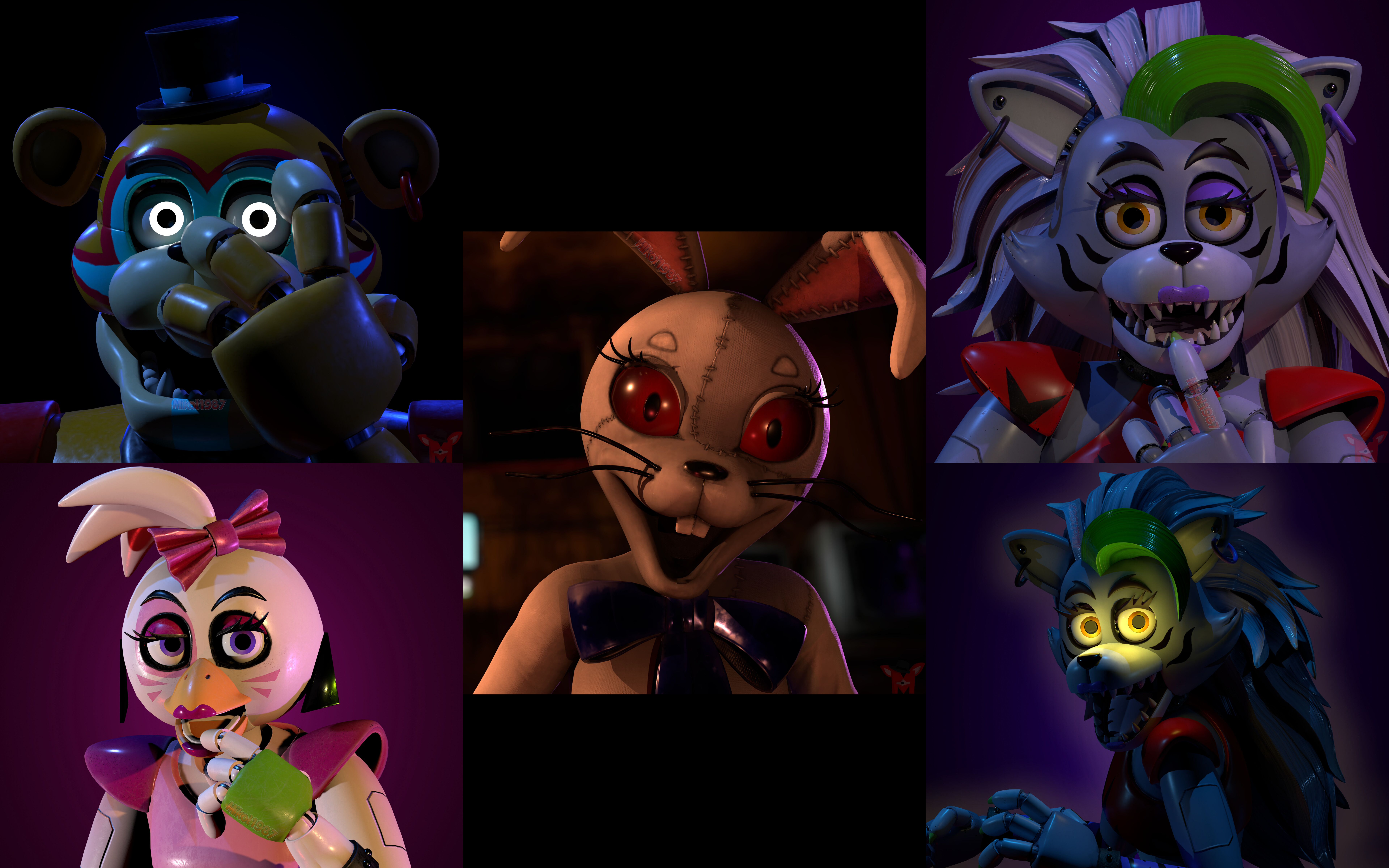 Glamrock Freddy et Vanny, personnages du jeu vidéo Five Nights at Freddy's: Security Breach.