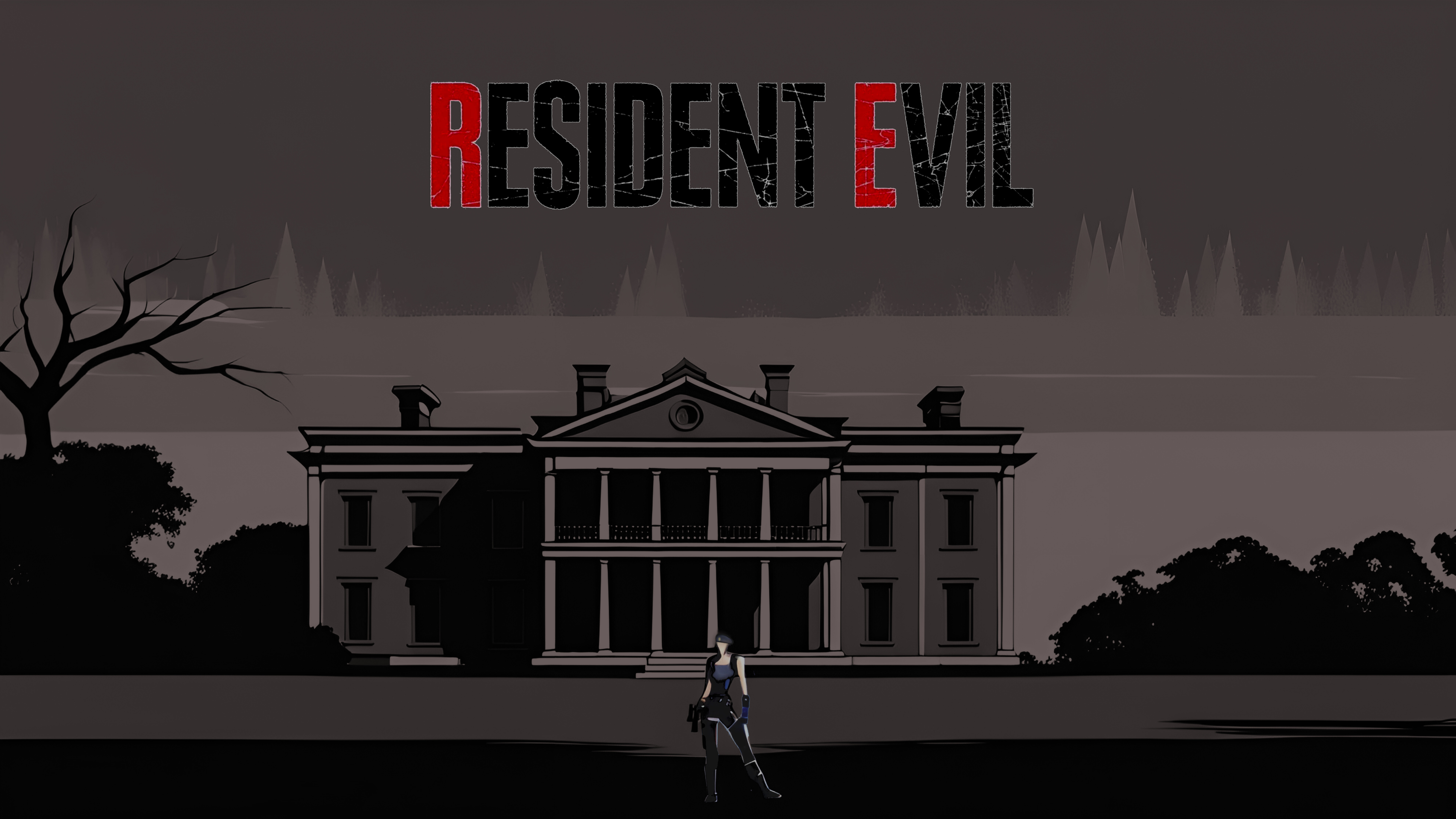 Jill Valentine, de la série Resident Evil, affronte des zombies dans le couloir sombre et sinistre d’un manoir.