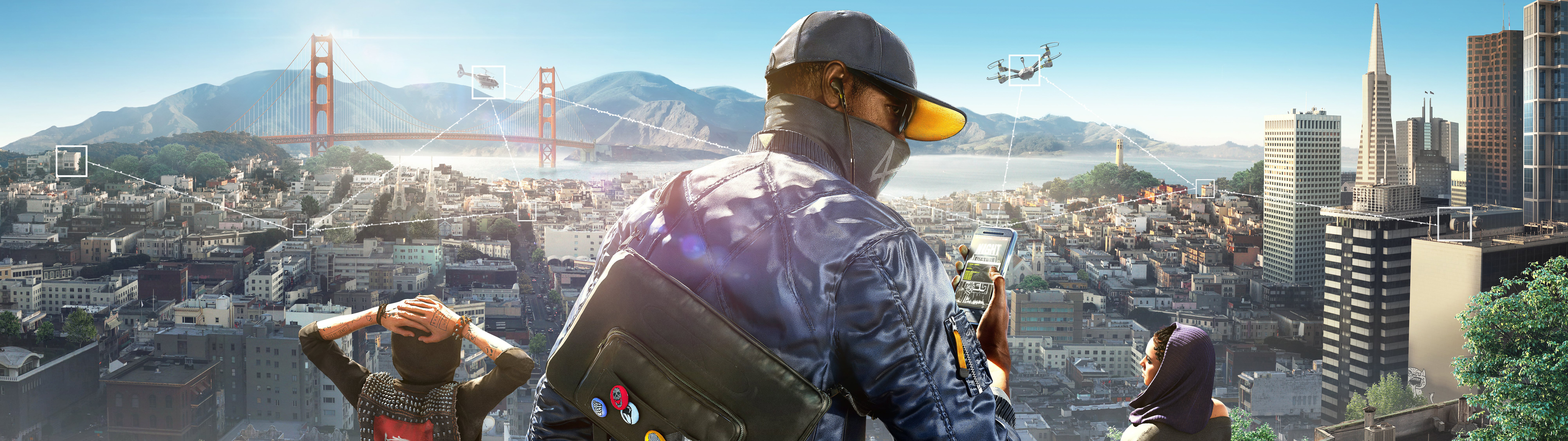Marcus Holloway, personnage du jeu Watch Dogs 2, se tient dans une rue de la ville.