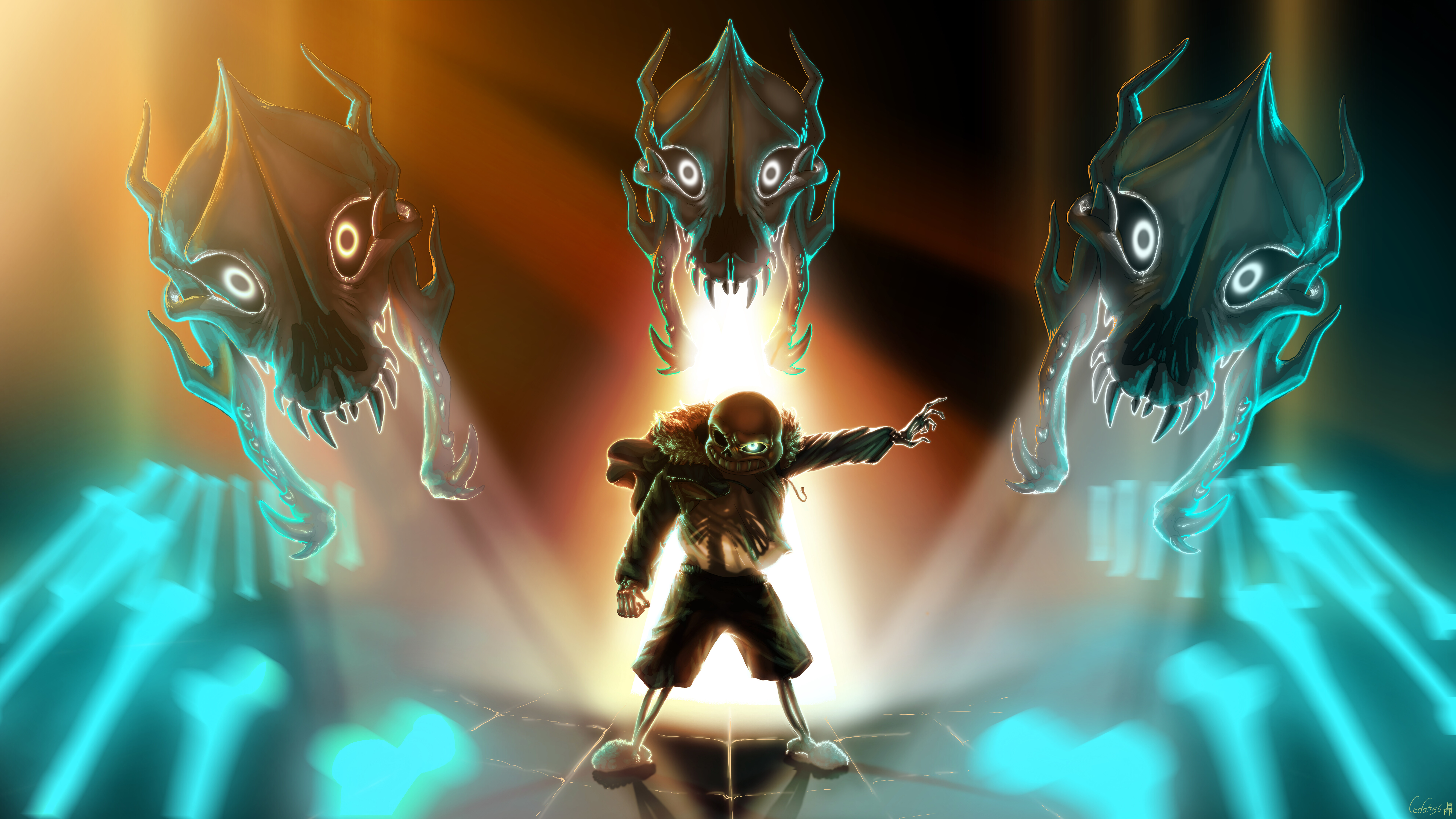 Sans, personnage du jeu vidéo Undertale, est présenté ici avec son apparence squelettique emblématique et sa tenue décontractée.