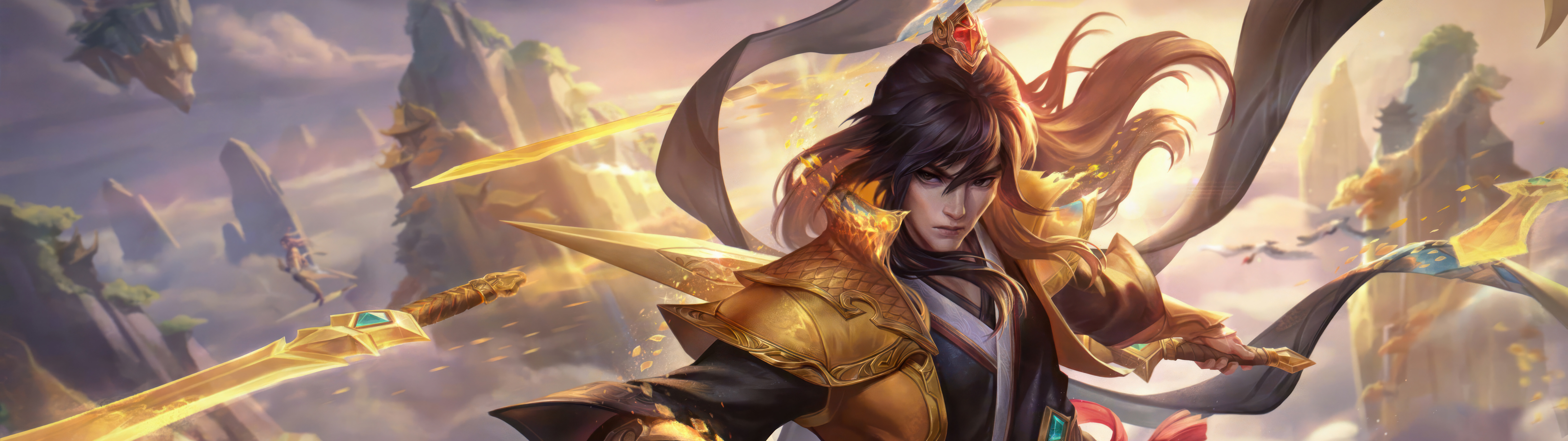 Talon, personnage du jeu League of Legends, pose avec ses lames emblématiques dans une atmosphère sombre et dramatique.