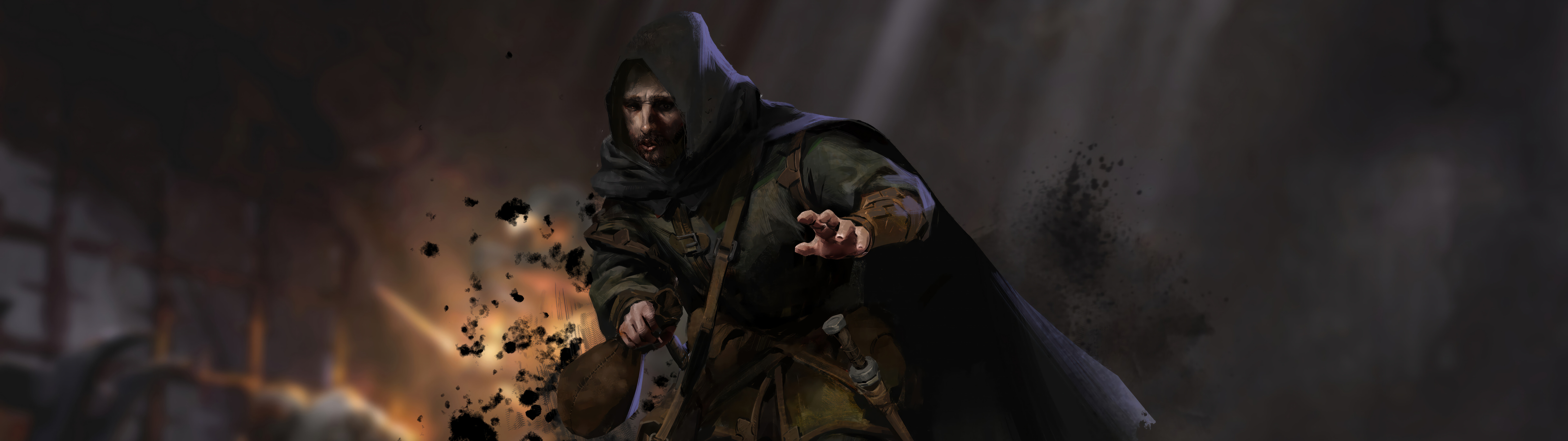 Un guerrier sombre, revêtu d’une armure lourde, se tient dans un couloir sombre et éclairé aux torches, tiré du jeu Dark and Darker.