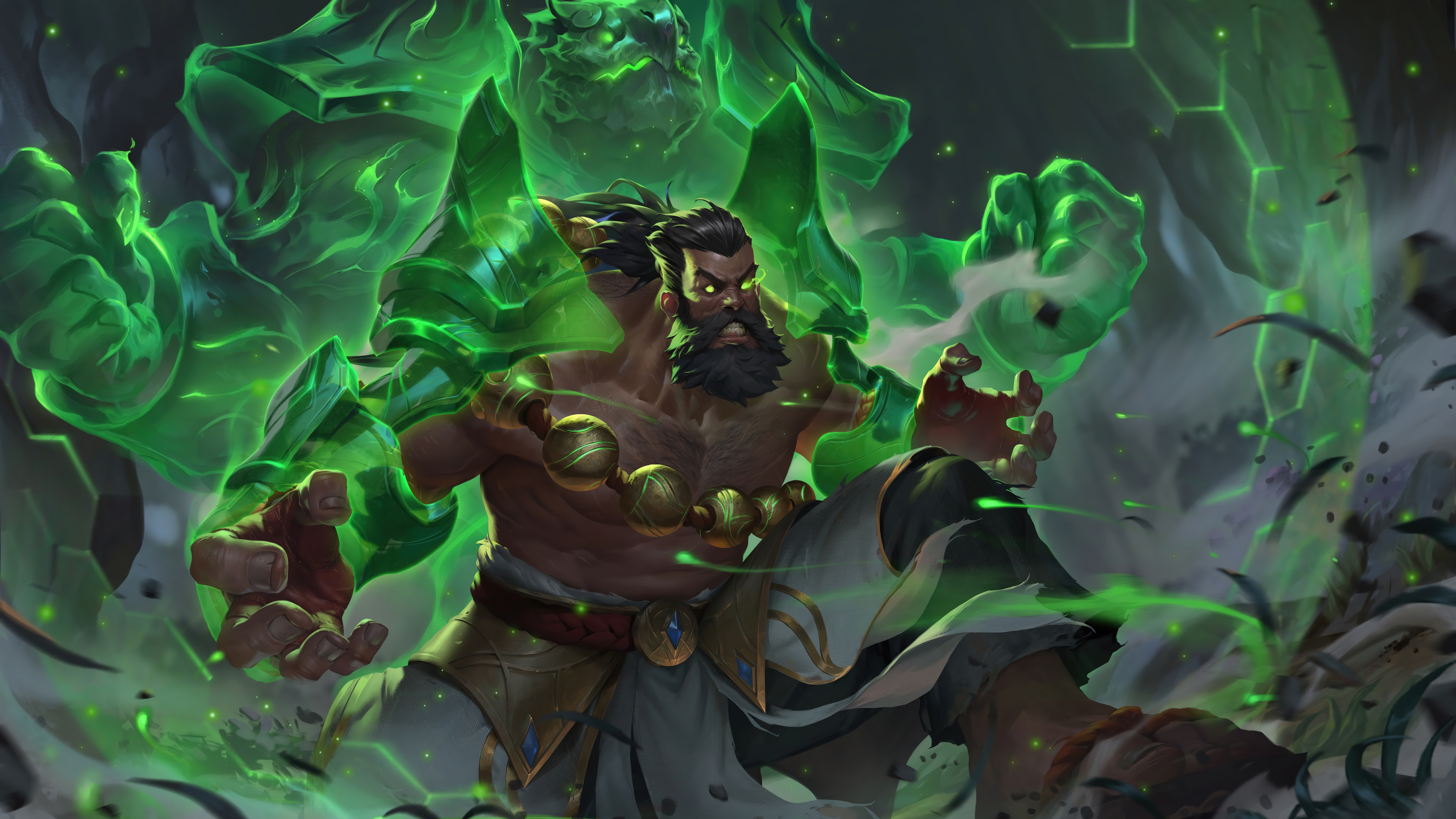 Udyr, le Maître des Esprits de League of Legends, dans une pose à la fois sauvage et impressionnante.