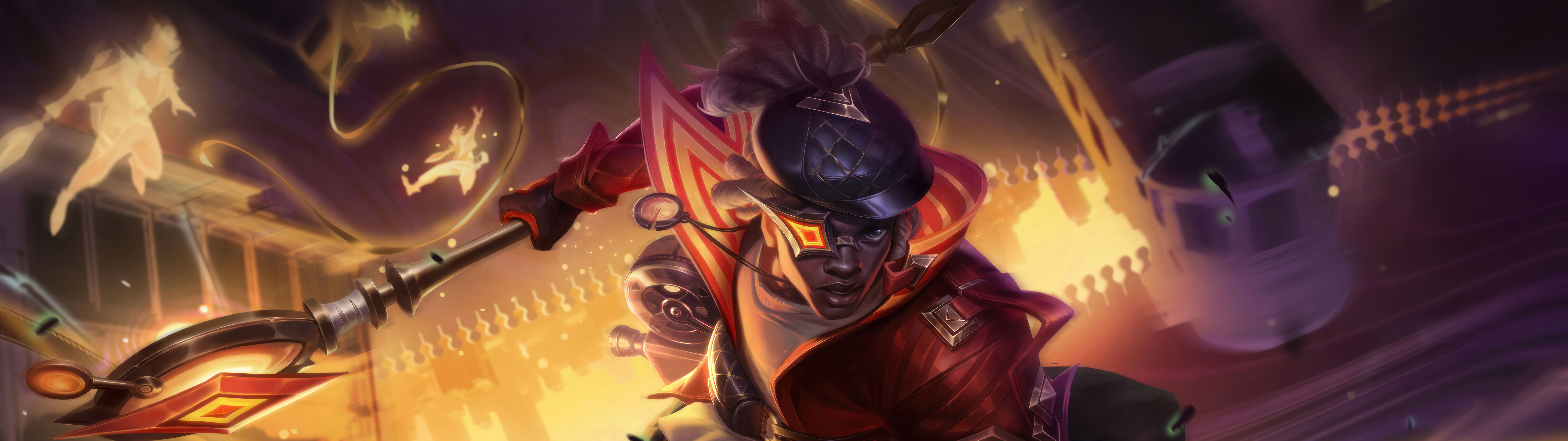 Un portrait rapproché d’Ekko, personnage du jeu League of Legends, avec des touches de bleu néon et des éléments de technologie futuriste.