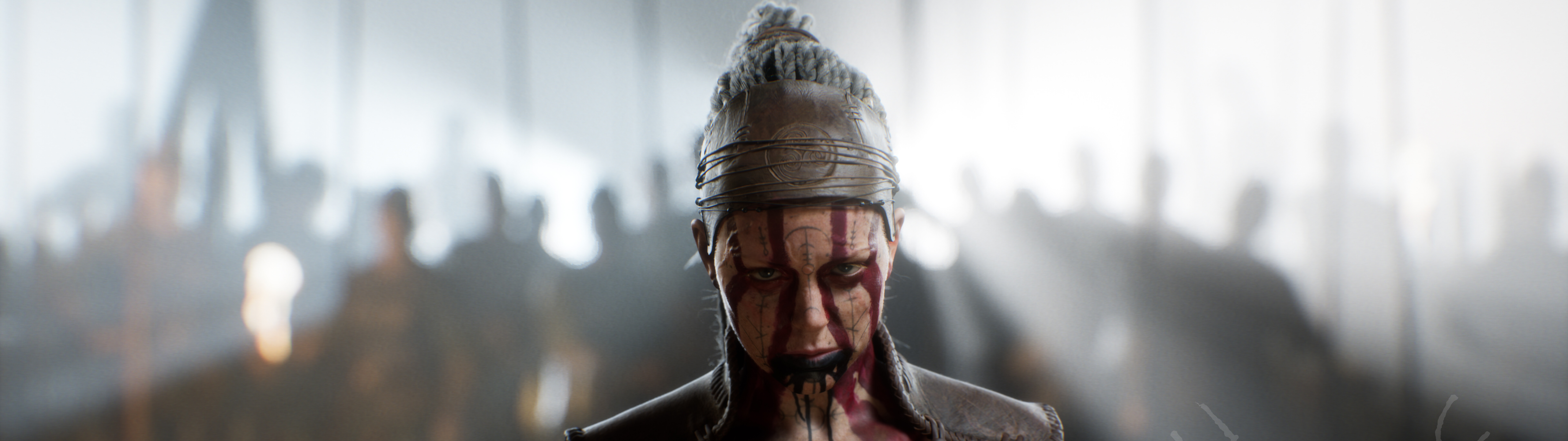 Un portrait cinématographique détaillé de Senua, le personnage principal du jeu Senua’s Saga: Hellblade II.