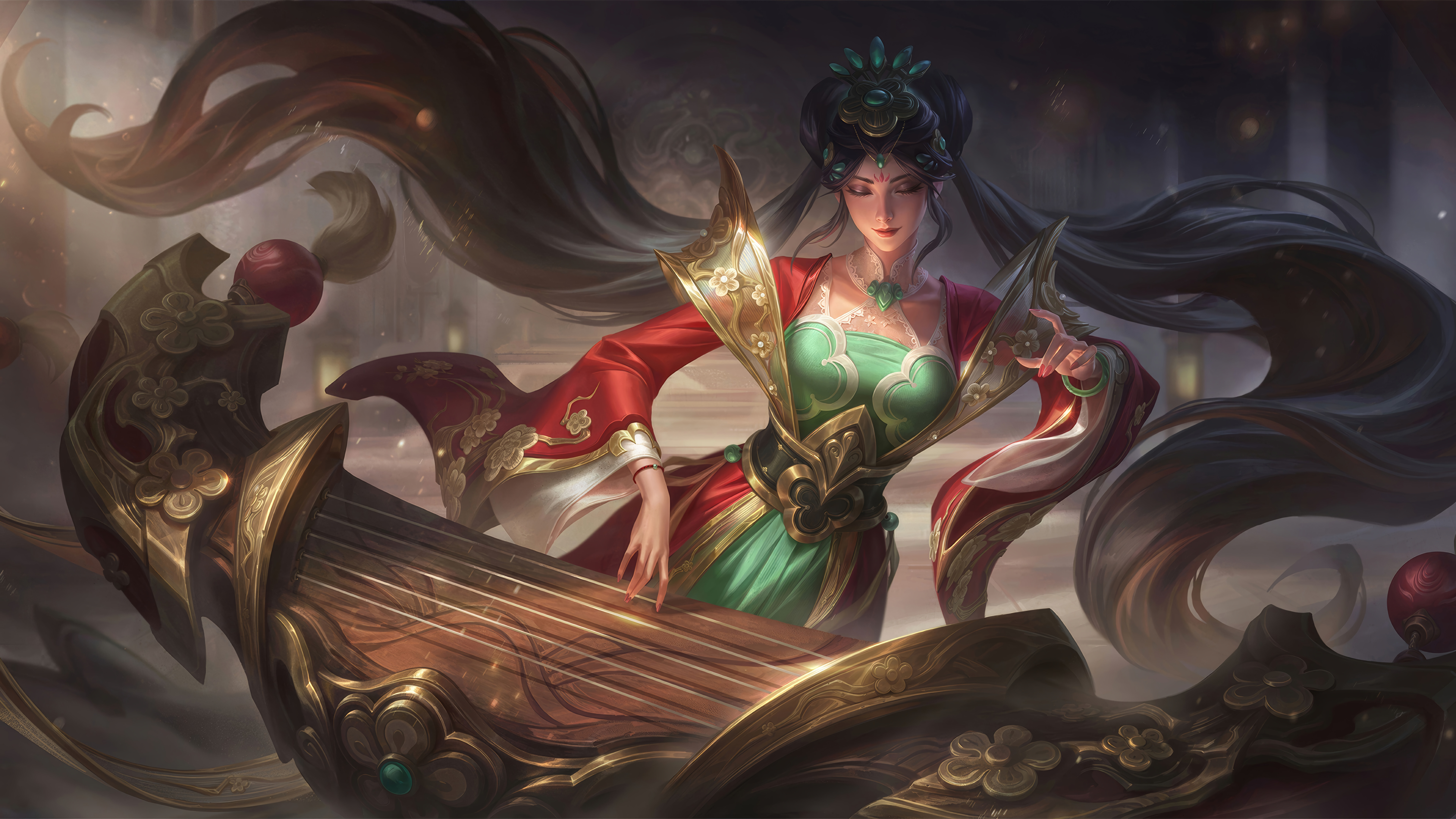 Un magnifique portrait de Sona, personnage du jeu League of Legends.